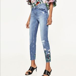 Zara embroidered mid-rise premium denim jeans
